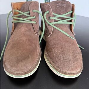 Stussy x Dr. Martens Brown Suede Desert Boots with Green Laces